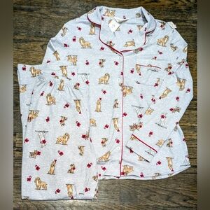 New 2pc Laura Ashley Multi Dog Candy Cane Christmas Pajama Set Large